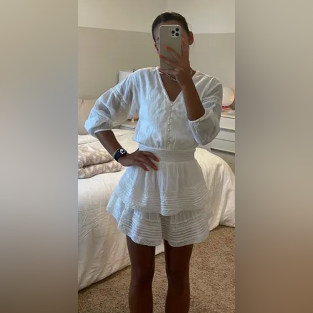 Aerie White Lace Trim Long Sleeve Tiered Dress Size: Medium PERFECT CONDITION